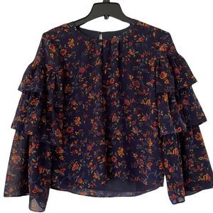 Madewell Size XS Tiered Sleeve Navy Floral Blouse